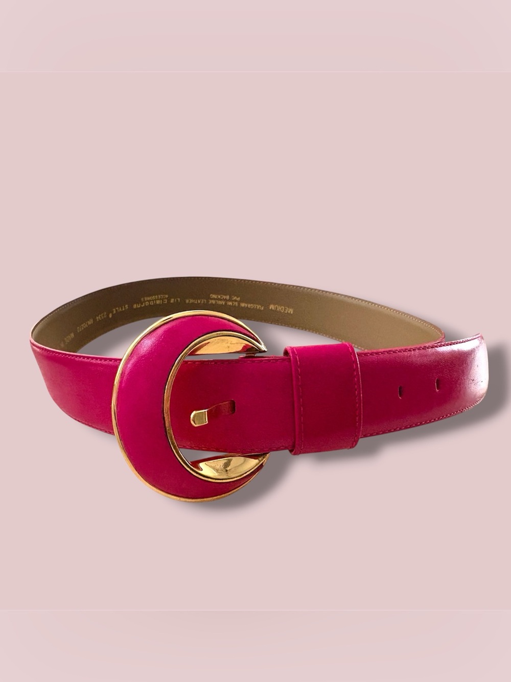 VTG Liz Claiborne Pink Leather Gold Buckle Belt Size M
